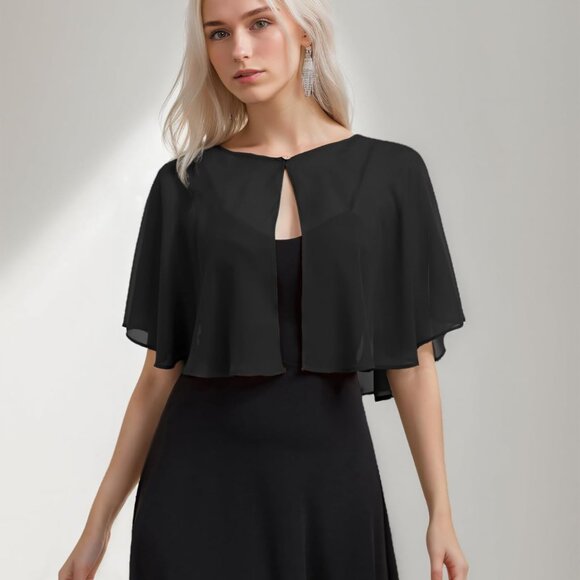 Women's Soft Chiffon Capelets Shawls and Wraps for Evening Wedding Cape Bole Cov - Picture 2 of 6